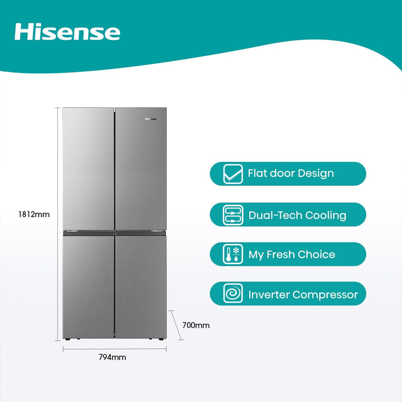 Hisense 561 Four Door Refrigerator, No Frost Technology, Silver (RQ561N4AC1)