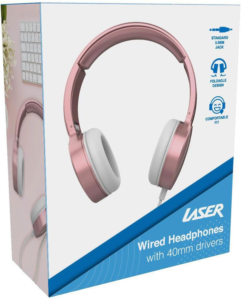 Laser Wired Over Ear Stereo Headphones Rose Gold