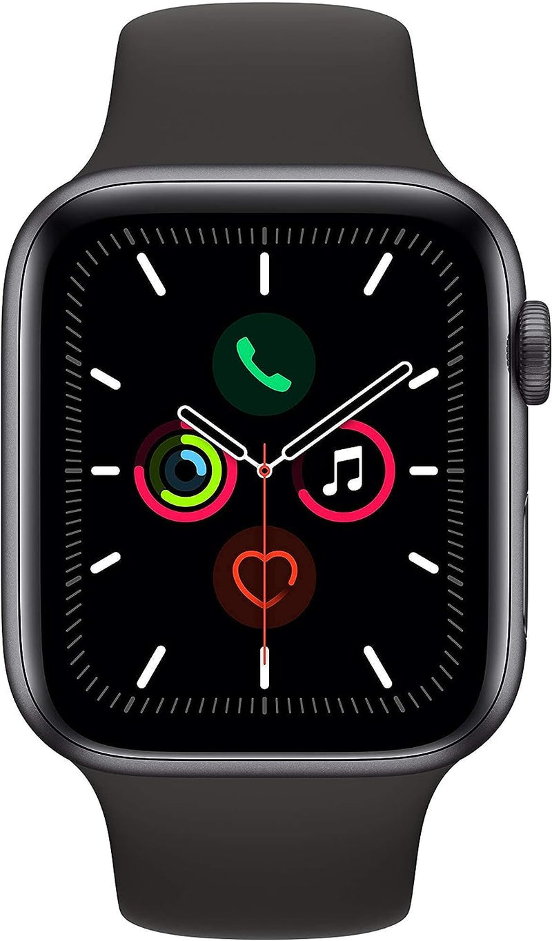 Apple Smart Watch Series 5 , 44mm ( GPS + Cellular ) Space Gray Aluminum with Black Sport Band.