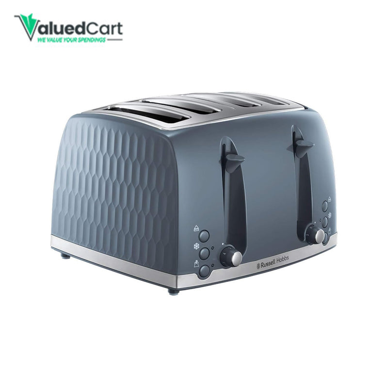 Russell Hobbs 26073 4 Slice Toaster - Contemporary Honeycomb Design with Extra Wide Slots and High Lift Feature, Grey