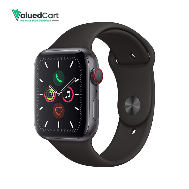 Apple Smart Watch Series 5 , 44mm  ( GPS + Cellular ) Space Gray Aluminum with Black Sport Band.