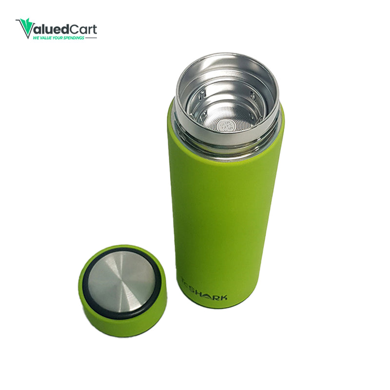 TcSHARK Stainless Steel Water Bottle, Double Wall Vacuum Insulated, Strainer Travel Cup, Hot or Cold Liquids with Sweat Proof